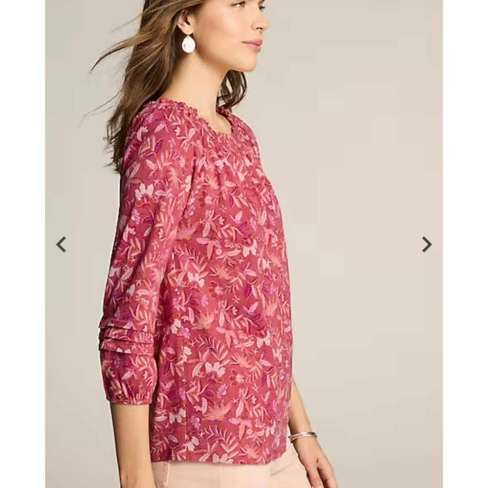 J Jill‎ Printed Convertible Shoulder Top Women Plus 2X Pink Floral 3/4 Sleeves - Picture 3 of 11